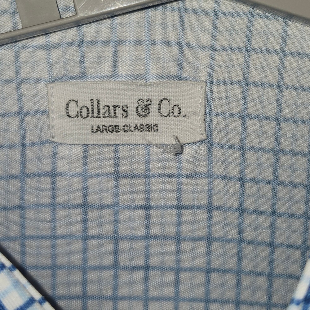 Collars & Co Dress Collar Polo Mens Lg Classic Blue White Grid Check Golf Shirt - Picture 4 of 7